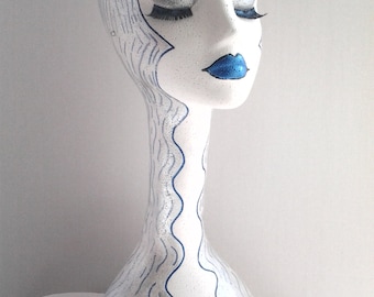 Hand Painted White Long Neck Styrofoam Mannequin Head Display, 19 inches Tall , Made to Order, Womens Mannequin Head
