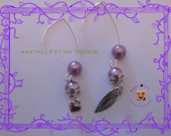 Silver Cross stud earring 2 Purple beads