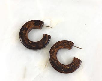 Vintage Bakelite Marble Swirl Hoop Earrings