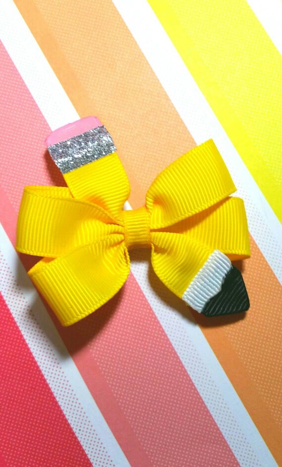 Pencil Hair Bow Pencil pinwheel bow School Bow hair