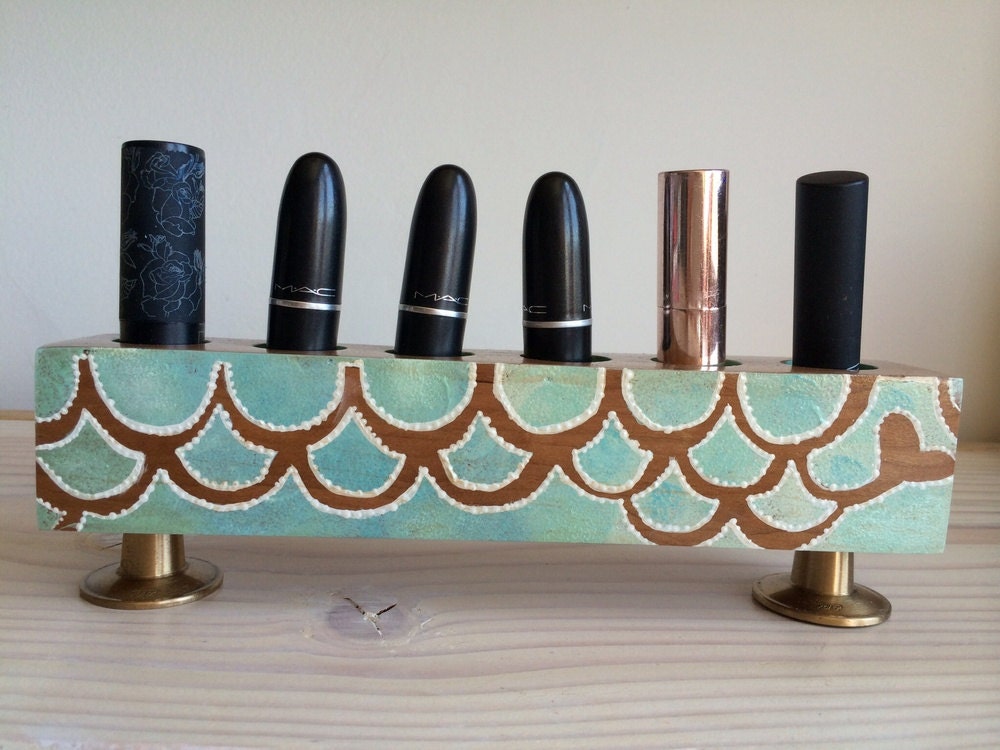 Lipstick Holder Makeup organizer wood art Lipstick