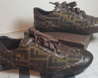 Brown canvas Fendi sneakers size 6