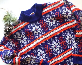 Vintage 70s Snowflake Sweater, Vintage Ski Sweater