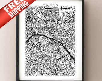 Paris Map Print - Black and White Wall Art