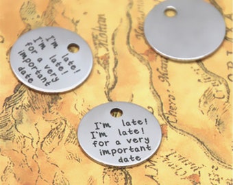 10pcs/lot The Alice in Wonderland inspired I'm late! I'm late! for a very important date silver tone message charm pendant 20mm ASD2624