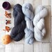 Hand dyed yarn, Black yarn, Grey Yarn, Black wool, Grey wool, Lace yarn, Aran yarn, 4ply yarn, DK yarn, Yorkshire Dale Yarn, UK indie dyer.