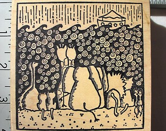 Magenta Noah's Ark DESTASH Rubber Stamp, Used Rubberstamp, Magenta 230620
