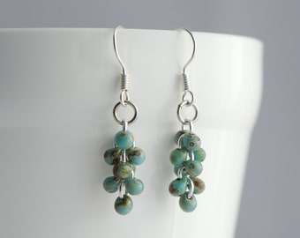Turquoise Cascade Earrings, Delicate Dangle Earrings, Rain Drop Earrings, Jewellery Gift for Her, April Showers Earrings, Small Earrings