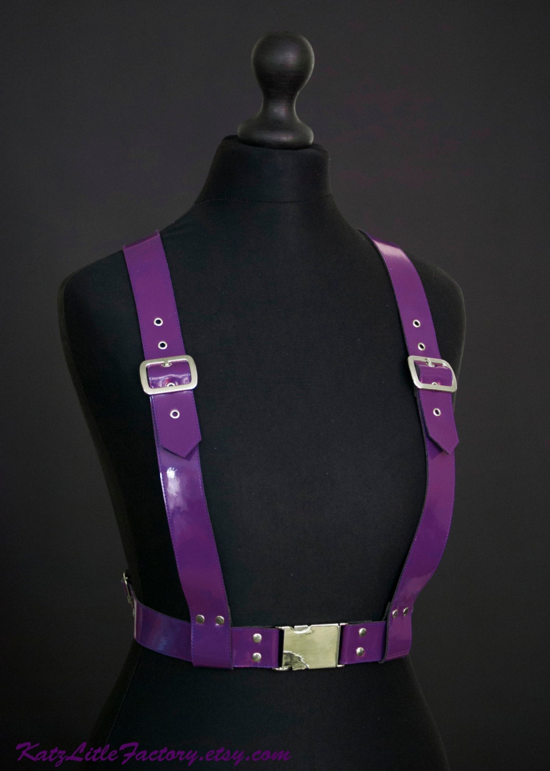 Purple PVC Vinyl Body Harness Under Bust Shoulder Straps