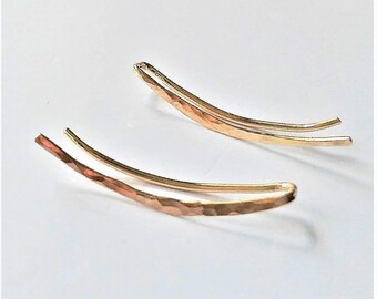 14K Gold Filled Ear Climbers, Earrings Pin, Gold Hammered Ear Pins, Ear Crawlers, Modern Earrings, Minimalist Everyday Earrings.
