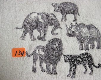 African animal group on a cotton terry hand towel 5 different animals