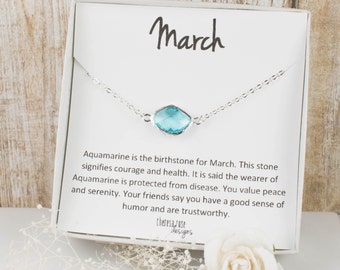 March Birthstone Silver Necklace, Aquamarine Silver Necklace, March Birthstone Jewelry, March Birthday Gift, Aquamarine Necklace