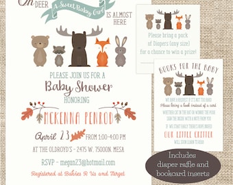 Woodland Animal GIRL Baby Shower Invitation