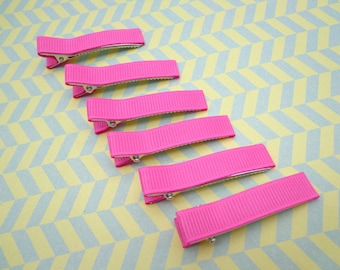 Sale--50 pcs girl hair clips --hot pink satin hair clips - girl barrettes