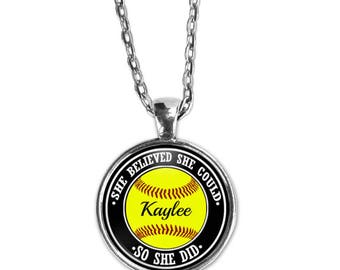 Softball Necklace, Personalized, She Believed she Could, Softball Gift, Sports Jewelry, Softball Mom, Softball Player