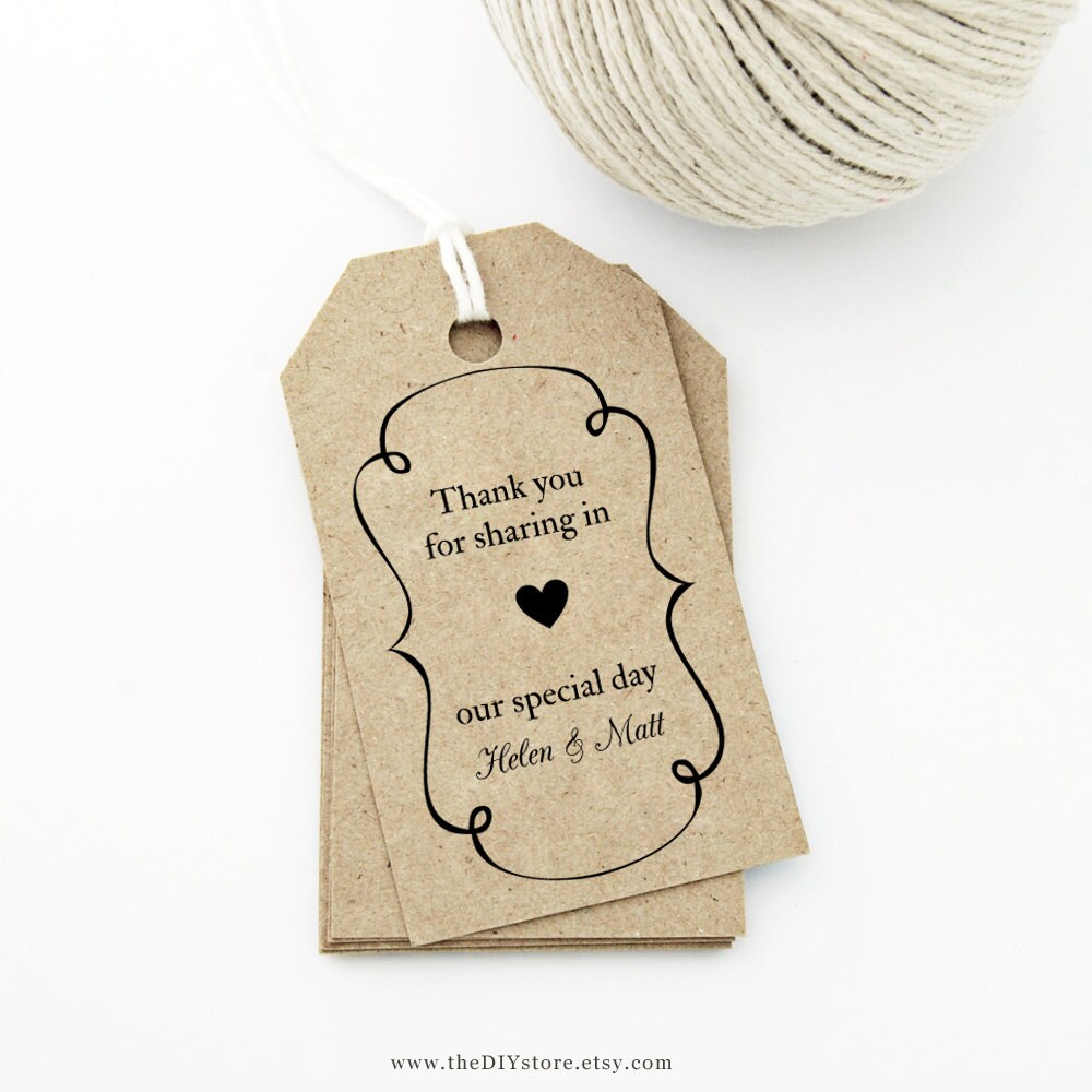 Favor Tag Template MEDIUM Swirly Frame and Heart Design