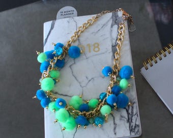 Blue & Green Pom Pom Necklace