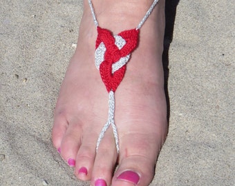 Celtic Knot Barefoot Sandal - Red Triquetra Knot Beach Sandal