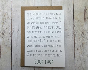 Good luck card // Awkward good luck card // Why are four leaf clovers lucky? // New job card // Exams card // Gap year card //