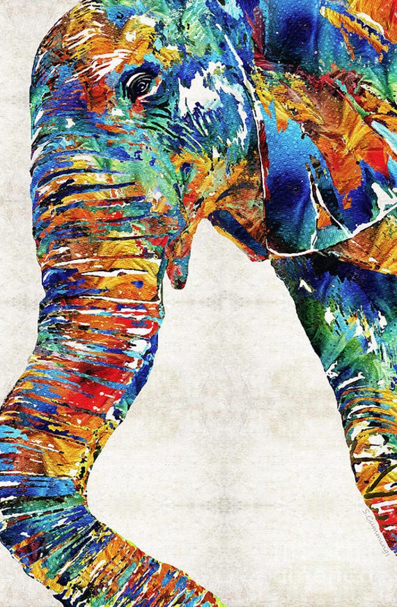 Colorful Elephant Animal Art Print From Painting Kids Africa