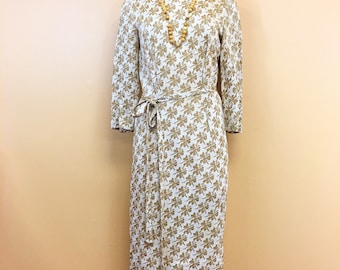 Vintage 60’s Belted Gold Shamrock Four Leaf Clover Dress