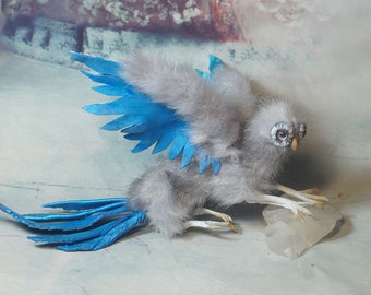 Full Poseable gray dragon-owl OOAK original Fantasy Soft Sculpture Art Doll