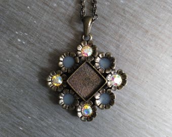 Blackened brass and rhinestone vintage necklace and bracelet set