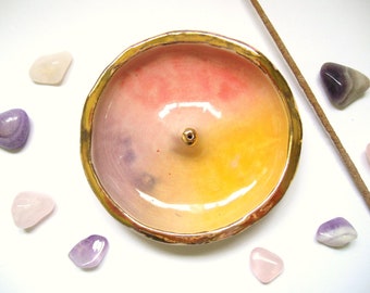 Rainbow Gold Incense Holder- incense stand- ceramic pinch pottery- meditation, yoga, gift for her, mindfulness, wabi sabi, joss stick burner