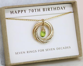 70th birthday gift, August birthstone necklace 70th, peridot necklace for 70th birthday, gift for grandmother, mom - Lilia