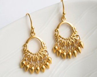Gold Chandelier Earrings, Gold Jewelry, Bohemian Earrings, Gold Chandelier