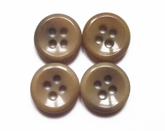 4 round buttons vintage khaki acrylic 12 mm