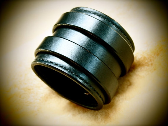 Black Leather Cuff Bracelet Handstitched 2.5" Luxury american Bridle Leather Handmade in USA by Freddie Matara