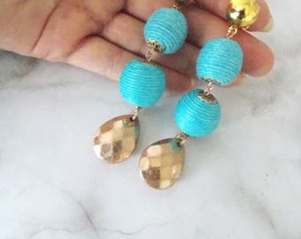 Turquoise and Gold Clip-on Earrings