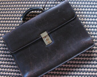 Vintage MARK CROSS Leather BRIEFCASE / Attache Case 16.5" x 11.75" Made in Italy | Dark Brown, Single Gusset, 2 Extra Pockets, Key in Pouch