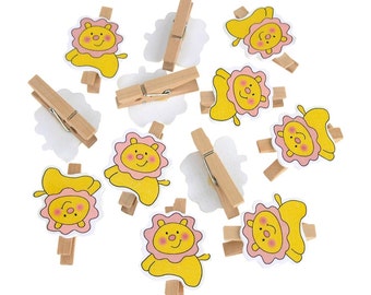 Wooden Lion Clothespins Baby Favors, 2-Inch, 12-Piece