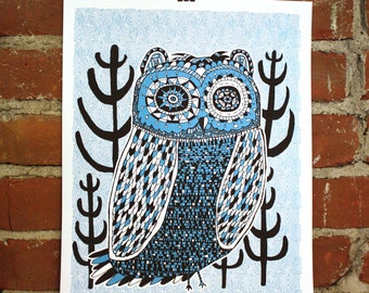 Night Owl- 11x14 - Handprinted Art Print