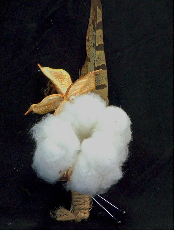 Cotton boll and burr boutonniere