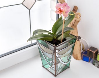 Glass Orchid Pot / Orchid Planter / Stain Glass Planter / Stain Glass Colored Flower Pot / Glass Terrarium / Glass Florarium / Glass Vase /