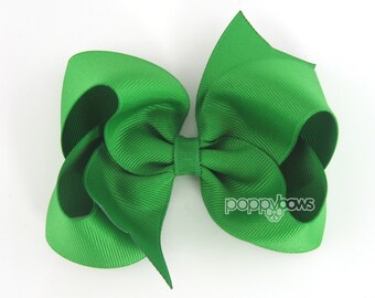 Kelly Green Hair Bow - 4 Inch Hair Bows Baby Toddler Girl - Solid Color Emerald Green Boutique Hairbows St. Patricks Day