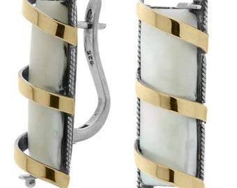 Silver and Gold Earrings, Mother of Pearl Earrings, Sterling Silver Earrings, Silver Jewelry