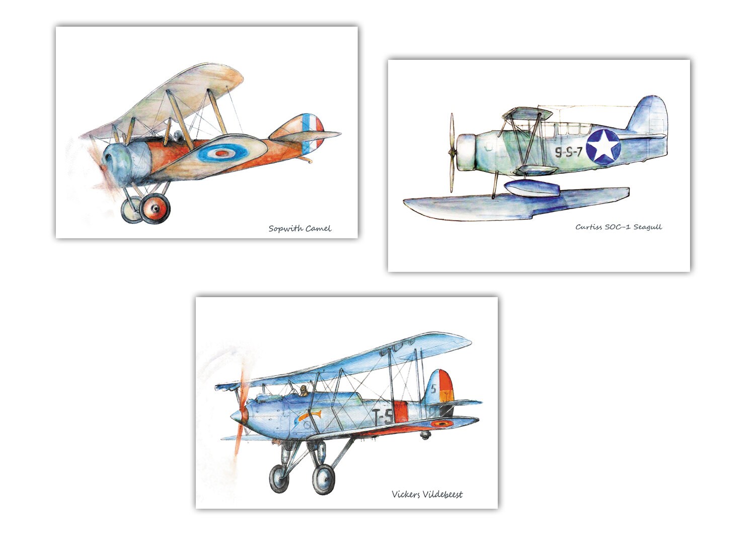 Download Airplane art Set 3 prints Aircraft Watercolor Poster Boys