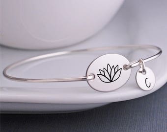 Lotus Jewelry, Lotus Bracelet, Lotus Blossom Flower Bracelet, Bangle Bracelets Personalized, Yoga Jewelry