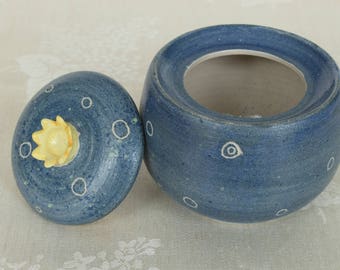 Small starry sky can with crown-lid-pottery, ceramics, clay