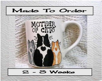 Mother Of Cats Pottery Cat Mug 12 Oz. Handpainted by Grace M. Smith