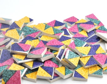 Broken China Mosaic Tile - Colorful Geometric - Triangles - Set of 100