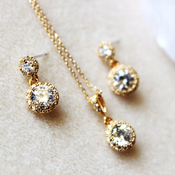 Petite Delicate Gold Wedding Jewelry Set Gold Bridal Jewelry