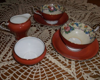 Vintage Ansley Rose Tea Cups with Sugar and Creamer Sale