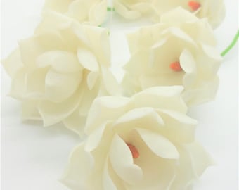 6 Opaque White Magnolia Polymer Clay Handcrafted Flowers Wedding Gifts
