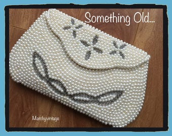 FREE SHIPPING | Pearl & Bead Wedding Clutch | Dressy Evening Bag | Antique Purse | Prom Handbag