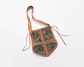 Vintage 70s CHAR Boho PURSE / 1970s Custom Made Hand Painted Leather Hippie Shoulder Bag